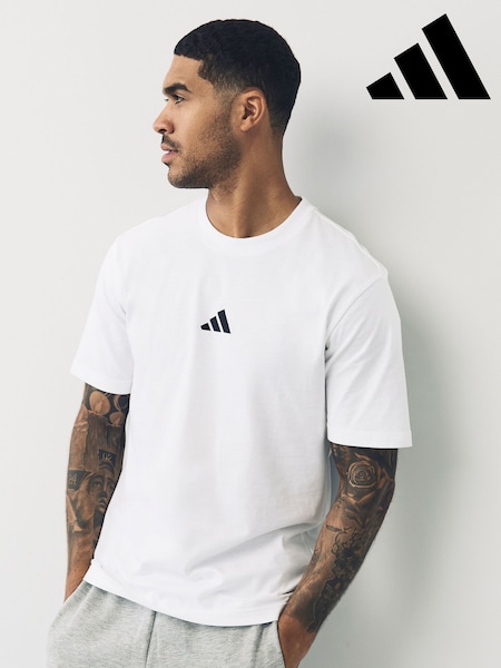 adidas White Essentials Small Logo Single 100% Cotton Jersey T-Shirt (E75716) | £20