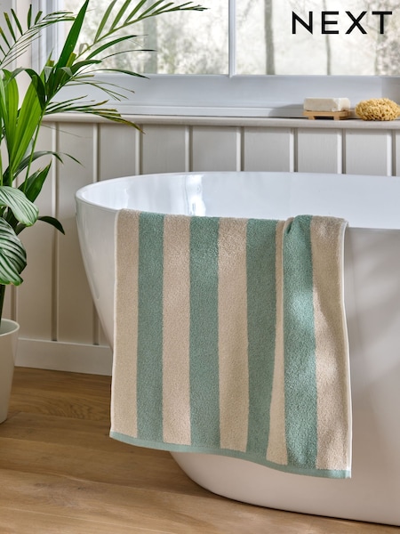 Sage Green Stripe 100% Cotton Towel (E75759) | £8 - £18