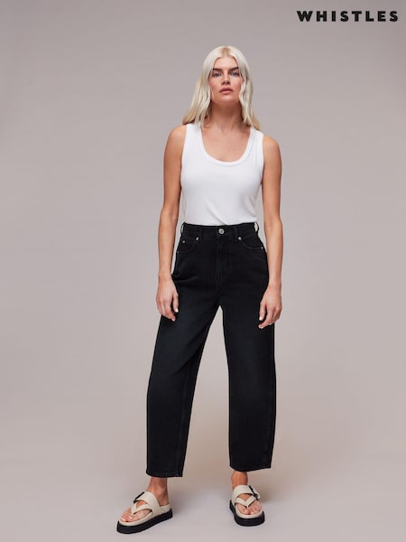 Whistles Black Petite Authentic Barrel Leg 100% Cotton Jeans (E75768) | £95
