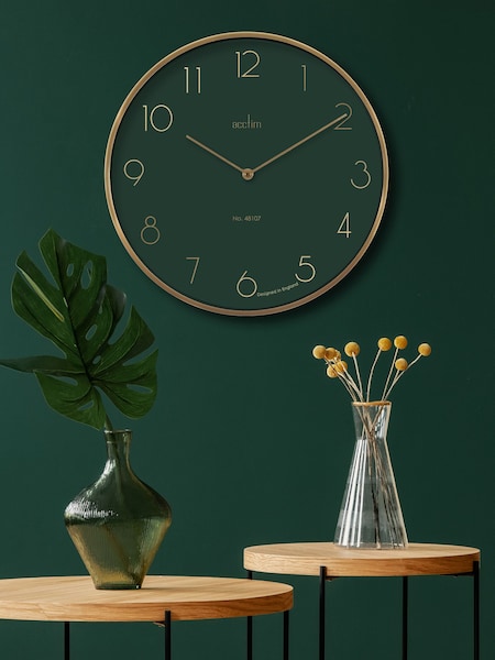 Acctim Clocks Green/Brass Madison 35cm Brushed Metal Wall Clock (E75818) | £42