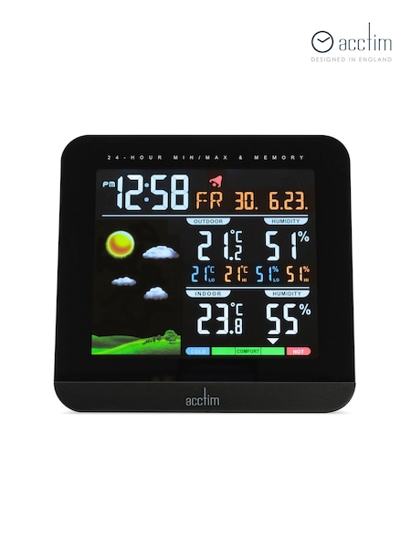 Acctim Clocks Black Wyndham Colour Weatherstation Alarm Clock (E75827) | £80