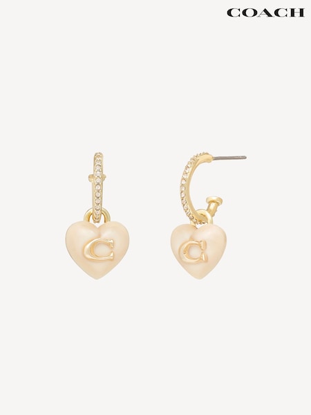COACH Gold Tone Signature Heart Huggies Earrings (E75894) | £75