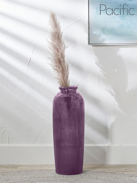 Pacific Purple Glass Ribbed Tall Vase (E75958) | £100