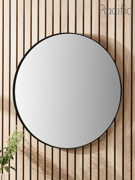 Pacific Black Metal Slim Frame Round Small Wall Mirror (E75964) | £100