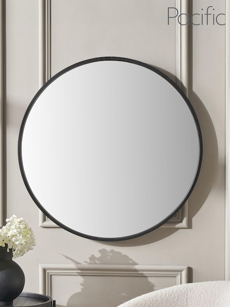 Pacific Black Veneer and Mirrored Glass Round Wall Mirror (E75965) | £130