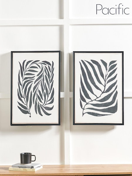 Pacific Black Leaf Print Framed Canvas Set of 2 (E75966) | £70