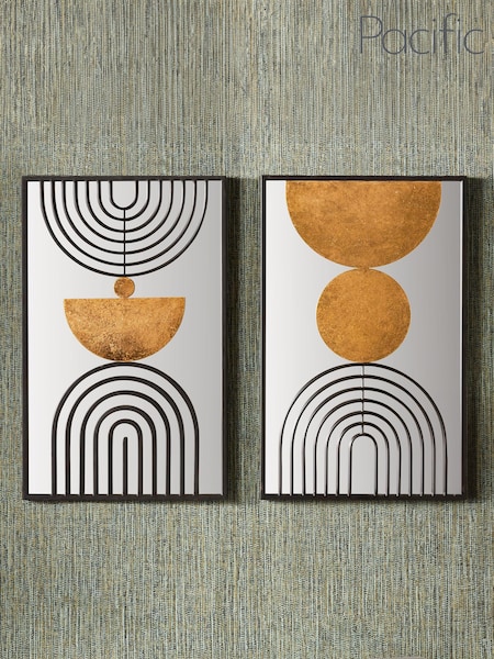 Pacific Black and Gold Set of 2 Mirrored Metal Wall Art (E75968) | £100