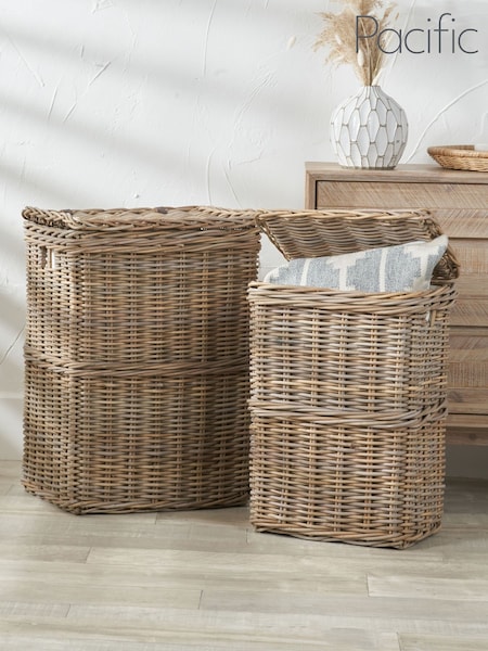 Pacific Grey Kubu Rectangular Linen Baskets Set of 2 (E75970) | £150