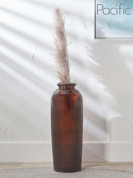 Pacific Pecan Brown Glass Ribbed Tall Vase (E75975) | £100
