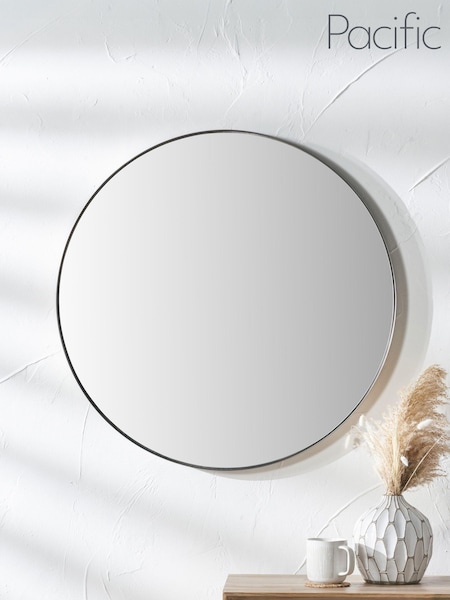 Pacific Brushed Silver Small Metal Frame Round Wall Mirror (E75977) | £100