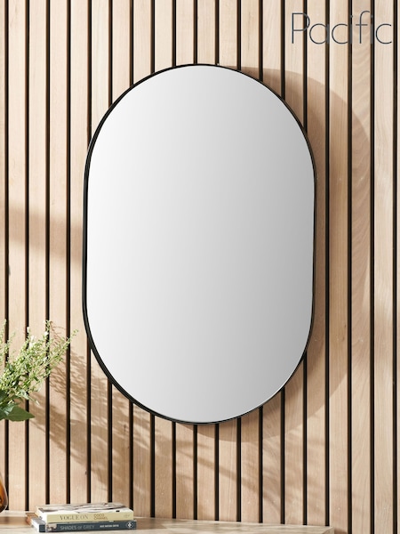 Pacific Black Metal Slim Frame Oval Wall Mirror (E75979) | £150