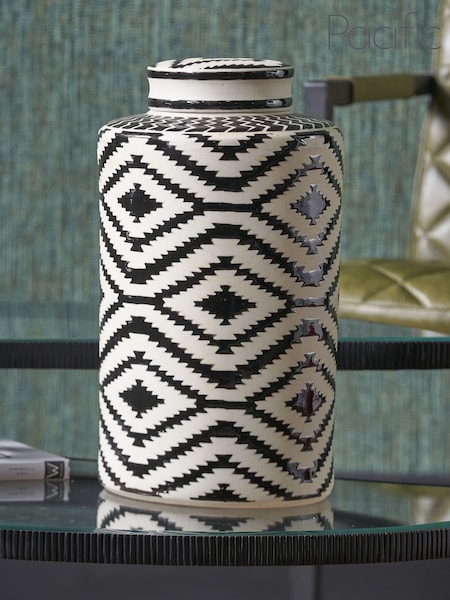 Pacific Black Chirala Ceramic Printed Lidded Ginger Jar (E75981) | £60