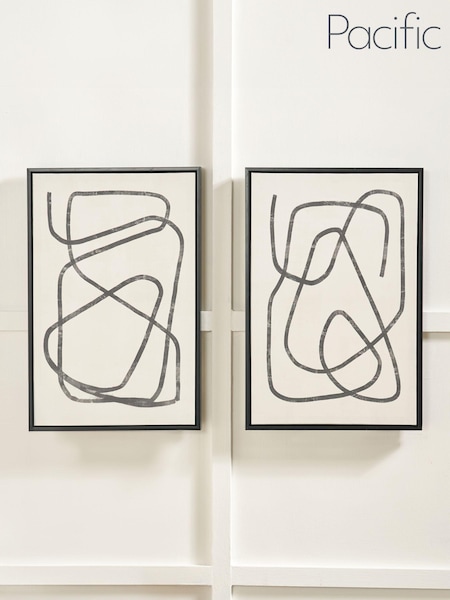 Pacific Black and White Squiggle Print Canvases with Frames Set of 2 (E75985) | £70