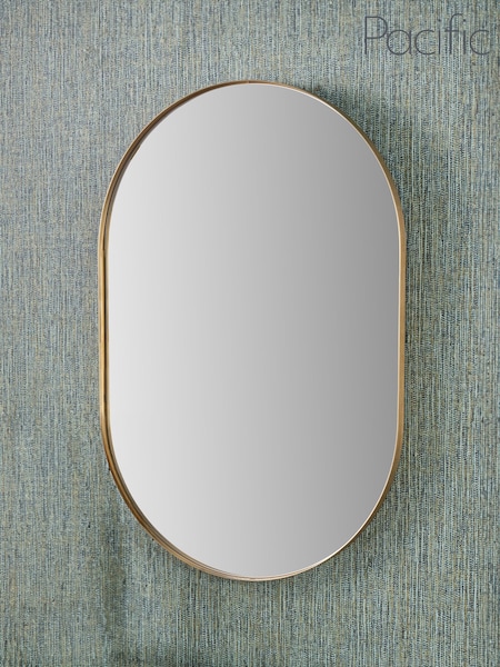 Pacific Brushed Gold Metal Slim Frame Oval Wall Mirror (E75988) | £150