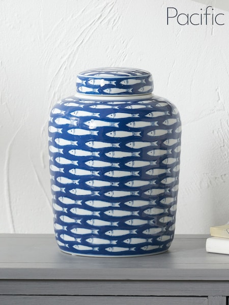 Pacific Blue Schoal Ceramic Fish Detail Lidded Ginger Jar (E76090) | £50
