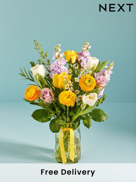 Lilac and Yellow Mother's Day Rose and Tulip Fresh Flower Bouquet With Vase (E76571) | £35