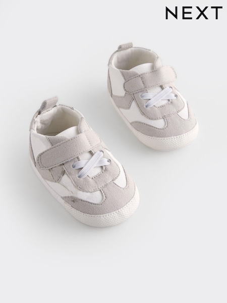 White/Grey Baby Touch Fastening Elastic Lace Chevron Trainers (0-24mths) (E76682) | £7