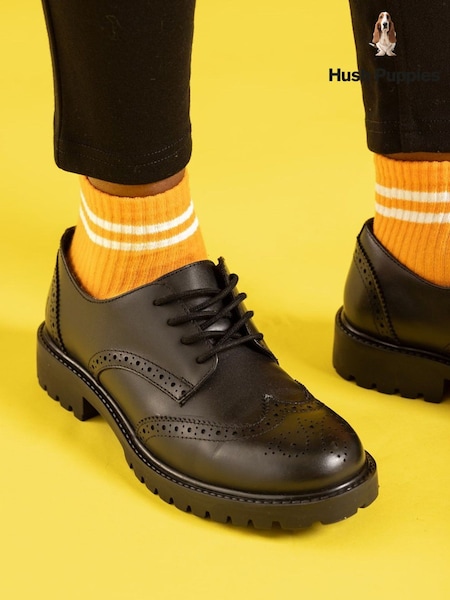 Black - Hush Puppies Athena Senior School Shoes