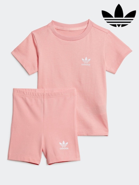 adidas originals Pink Small Logo 100% Cotton Top and Short Set (E76733) | £25