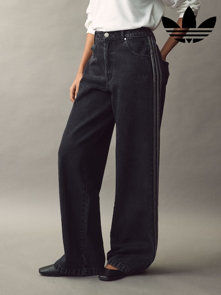adidas Originals Black 3 Stripe Denim 100% Cotton Jeans (E76756) | £70