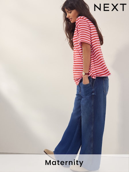 Dark Blue Maternity Wide Leg 100% Cotton Jeans (E76776) | £42