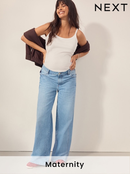 Light Blue Maternity Wide Leg 100% Cotton Jeans (E76777) | £42