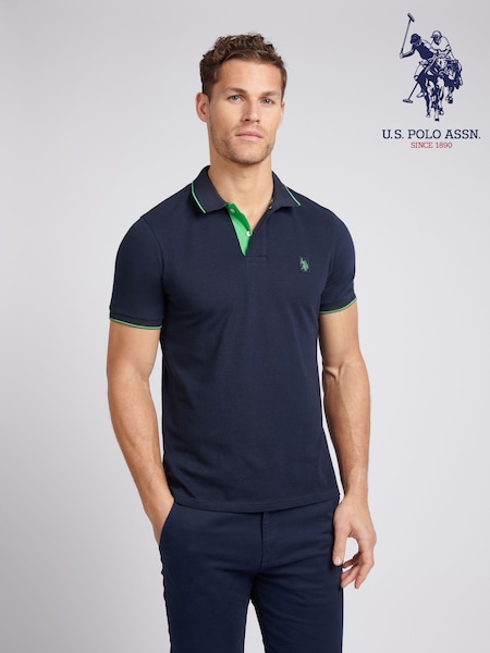 U.S. Polo Assn. Blue Mens Life Double Horsemen Polo Shirt (E76845) | £60