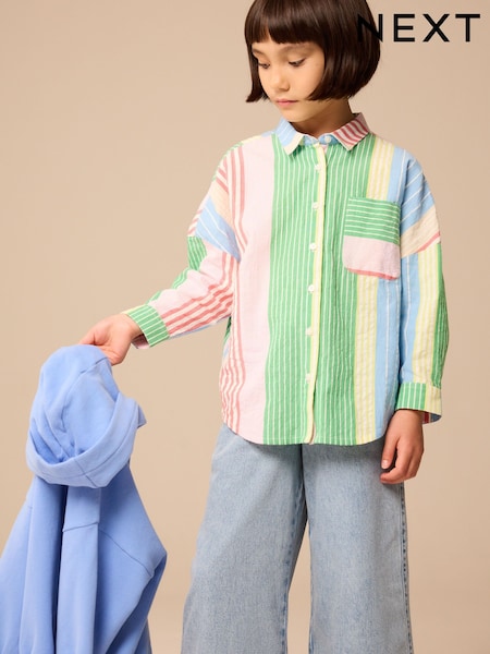 Rainbow Mixed Stripe Oversized 100% Cotton Shirt (3-16yrs) (E76898) | £15 - £20