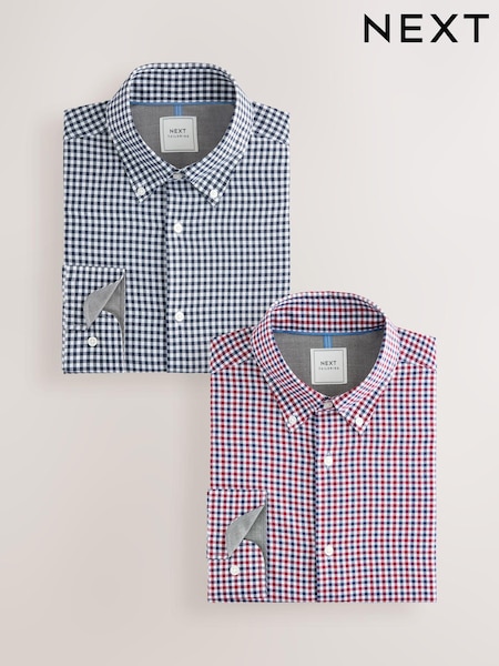 Blue Gingham/Red Gingham Regular Fit Easy Iron Oxford Shirts 2 Packs (E76985) | £48