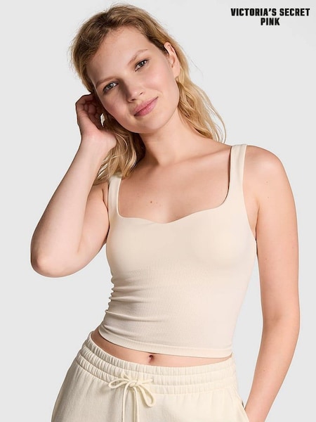 Victoria's Secret PINK White Shell Longline Sports Bra Tank Top (E77116) | £29
