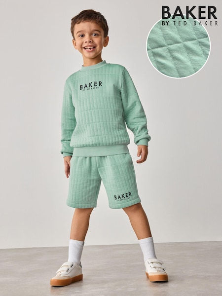 Baker by Ted Baker Green Quilted Sweatshirt And Shorts Set (E77192) | £33 - £40