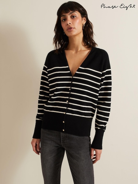 Phase Eight Black Nina V-Neck Stripe Cardigan (E77227) | £79