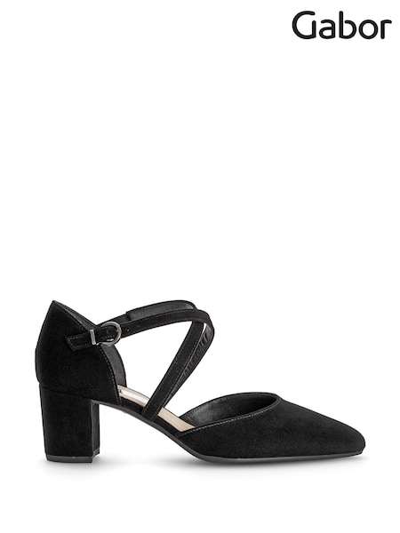 Gabor Gisele Suede Strap Court Black Shoes (E77596) | £110