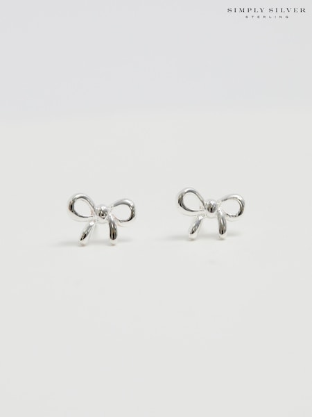 Simply Silver Silver Tone Sterling 925 Polished Bow Stud Earrings (E77624) | £20