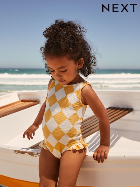 Ecru/Yellow Frill Leg Swimsuit (3mths-7yrs) (E77668) | £12 - £14