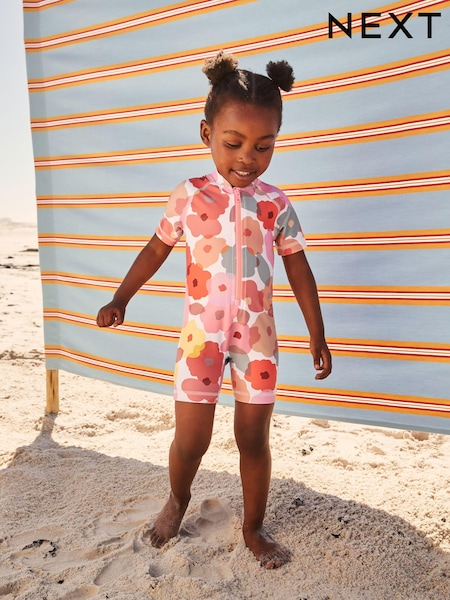 Pink/Rust Floral Sunsafe Swimsuit (3mths-10yrs) (E77686) | £13 - £15