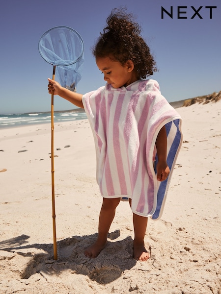 Blue/Pink Reversible Towelling 100% Cotton Poncho (9mths-10yrs) (E77692) | £18 - £22