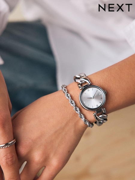 Silver Chunky Chain Waterproof Bracelet Watch (E77759) | £60