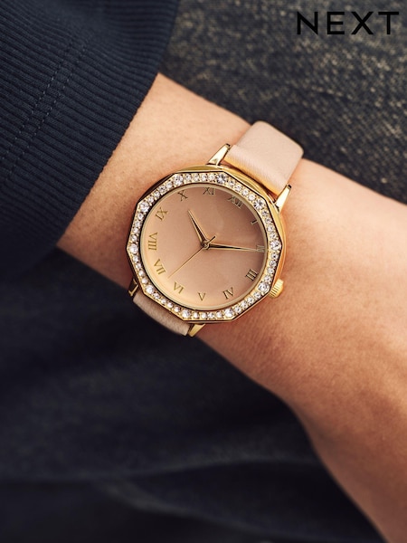Mink/Pink Sparkle PU Watch (E77765) | £32
