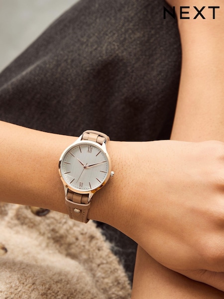 Mink/Pink Studded Strap Watch (E77767) | £32