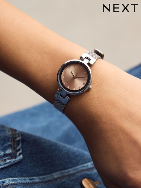 Silver Blush Pink Mesh Watch (E77774) | £32