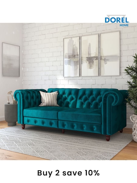 Dorel Home Teal Felix Velvet Chesterfield Sofa Bed (E78005) | £690