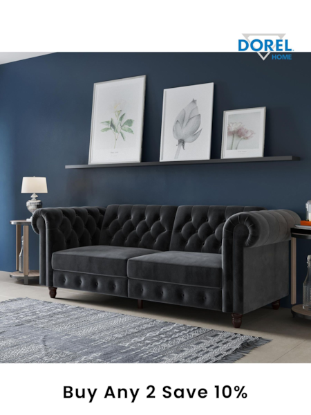 Dorel Home Grey Felix Velvet Chesterfield Sofa Bed (E78013) | £690
