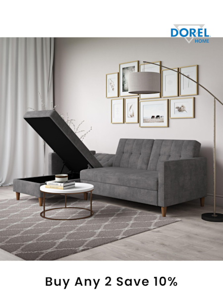 Dorel Home Grey Chenille Sofa Bed with Storage Chaise (E78014) | £810