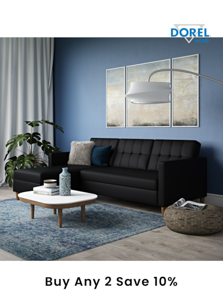 Dorel Home Black Chenille Sofa Bed with Storage Chaise (E78016) | £810