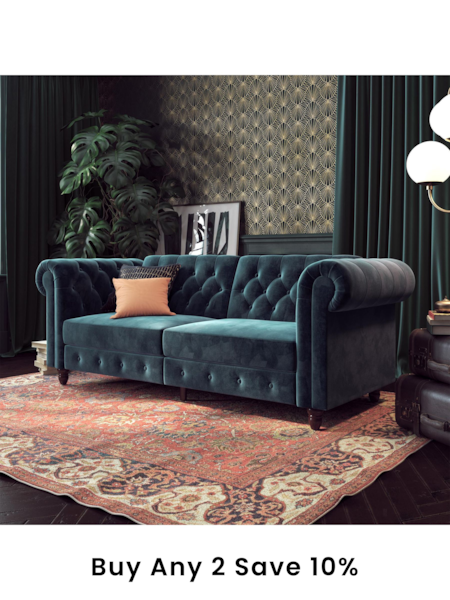 Dorel Home Blue Felix Velvet Chesterfield Sofa Bed (E78022) | £690