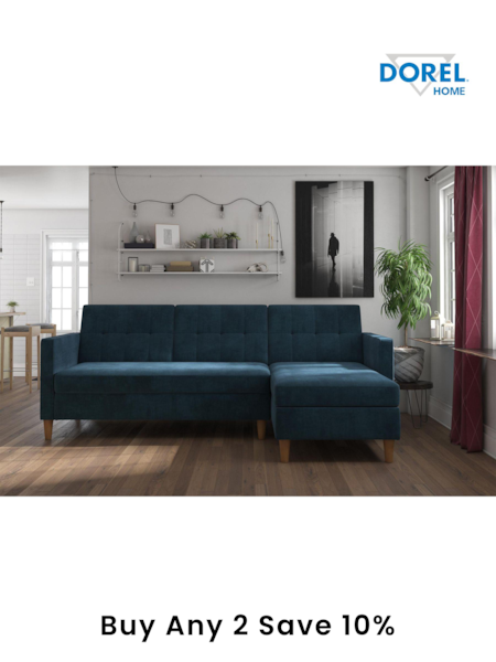 Dorel Home Blue Chenille Sofa Bed with Storage Chaise (E78025) | £810