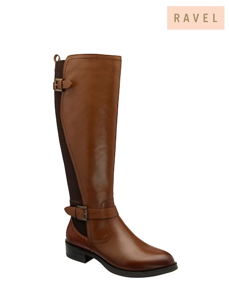 Ravel Brown Ground Leather Knee-High Boots (E78428) | £145