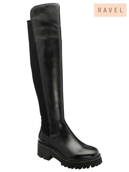 Ravel Black Leather Knee-High Boots (E78454) | £130