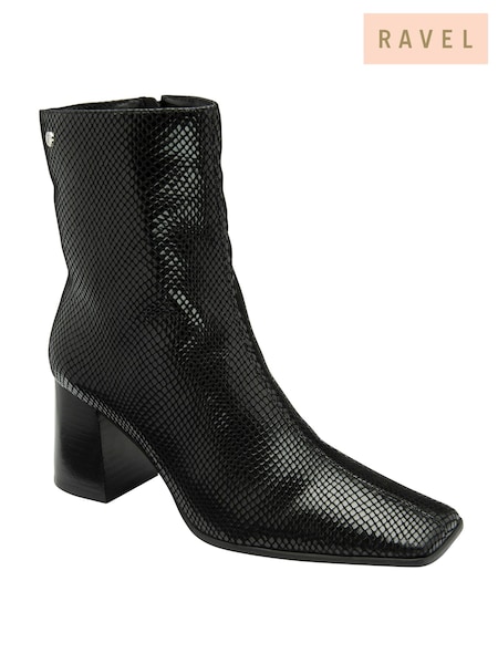 Ravel Black Snake Effect Print Leather Ankle Boots (E78459) | £95